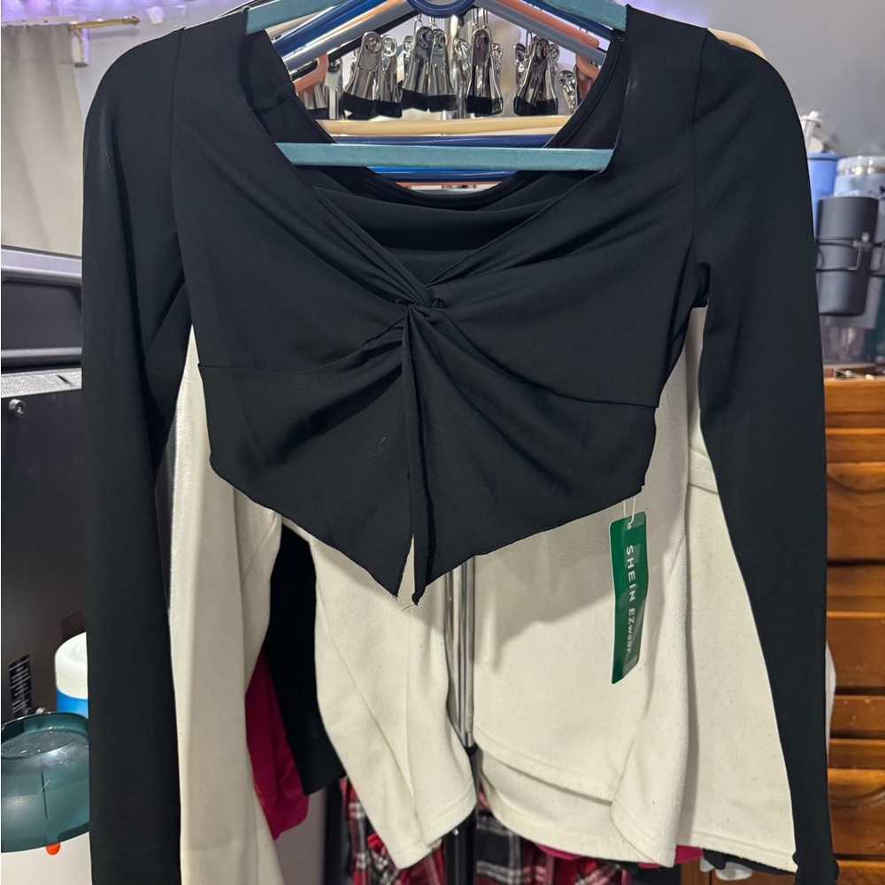 SHEIN Black Twist Front Blouse